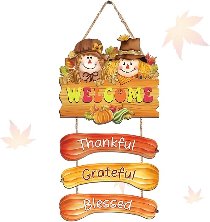 BWFY Fall Decorations for Home Thanksgiving Signs Autumn Home Decor Wooden Farmhouse Thanksgiving Decoration Indoor Harvest Sign Door Hanger for Outdoor Farmhouse Porch Front Door