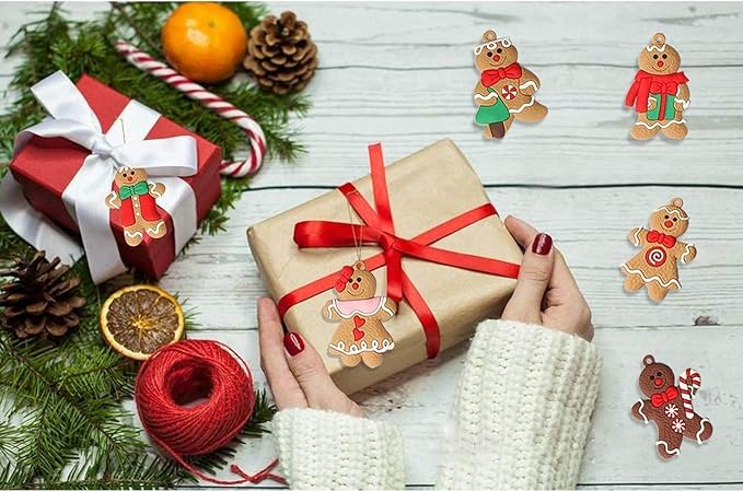 24pcs Gingerbread Man Ornaments for Christmas Tree, Assorted Gingerbread Figurines Ornaments, Christmas Tree Hanging Decorations, 3 Inch Tall