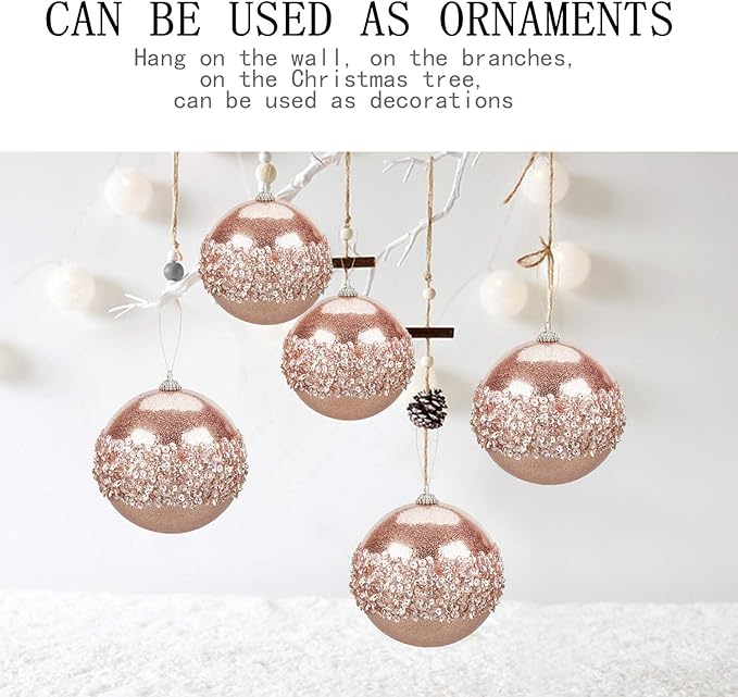 4" Christmas Ball Ornaments, 4pc Set Rose Gold Shatterproof Christmas Decorations Tree Balls for Xmas Trees Wedding Party Holiday Decorations