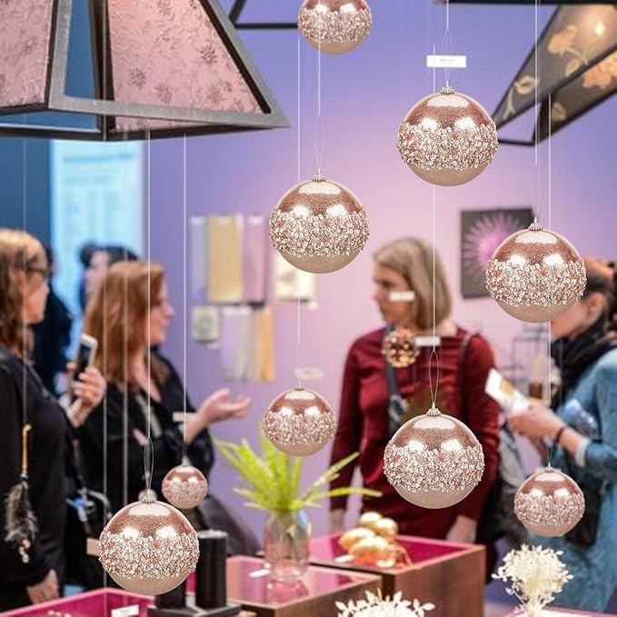 4" Christmas Ball Ornaments, 4pc Set Rose Gold Shatterproof Christmas Decorations Tree Balls for Xmas Trees Wedding Party Holiday Decorations