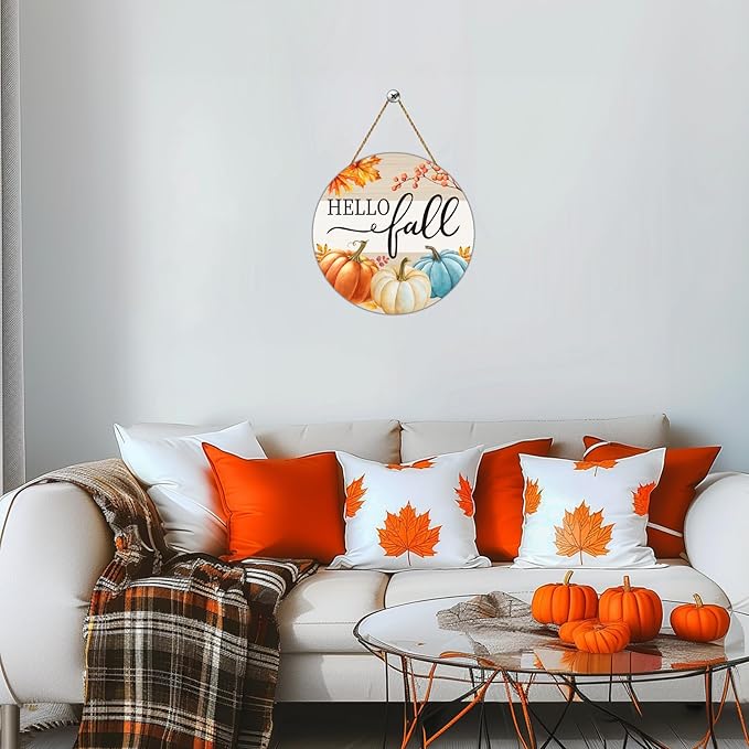 Fall Decorations for Home Fall Door Decor Pumpkin Wall Decor Pumpkin Patch Maple Leaf Hanging Sign Wooden Front Door Hanger for Harvest Farmhouse Porch Indoor Outdoor Home Decorations