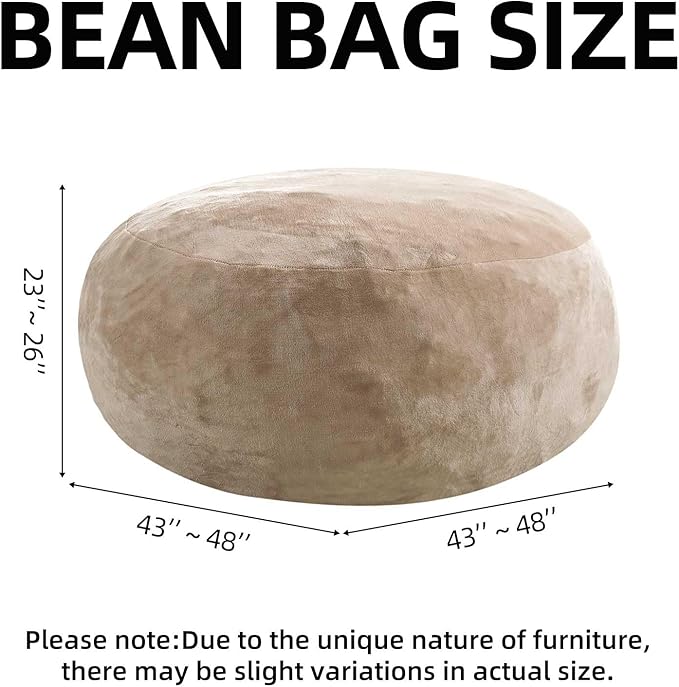 Bean Bag Chair 4Ft, Memory Foam Filled, Large Beanbag Chairs for Adults and Teens, Soft Sofa with Removable Flannel Cover, Round Couch for Living Room Bedroom College Dorm (Apricot, 4FT-47×47"×24")