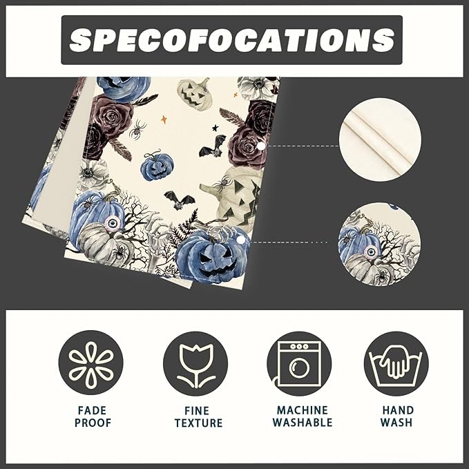 XCHI Spooky Blue Pumpkin Halloween Table Runner Party Table Decoration for Home Kitchen Dining Holiday Decor 13x72 Inch