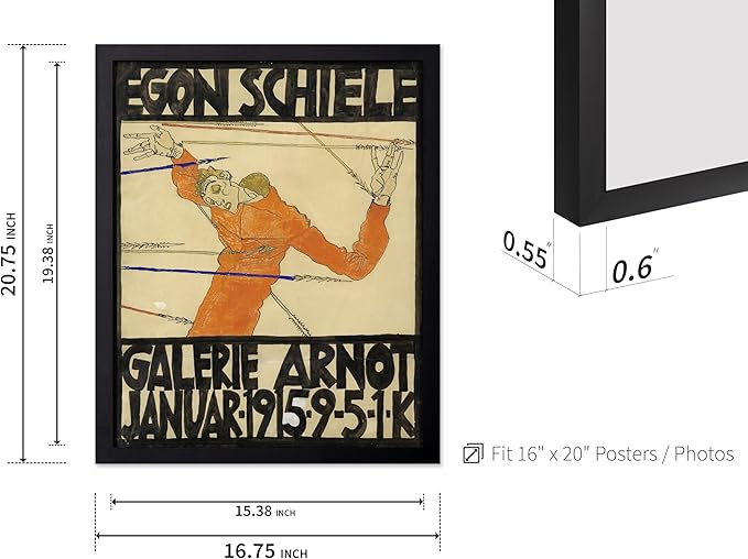 Poster Master Vintage Painting Poster - Retro Expressionism Print - Self Portrait as the Martyred St Sebastian - Gift for Artist, Friend - Wall Decor for Home, Office, 16x20 Black Framed