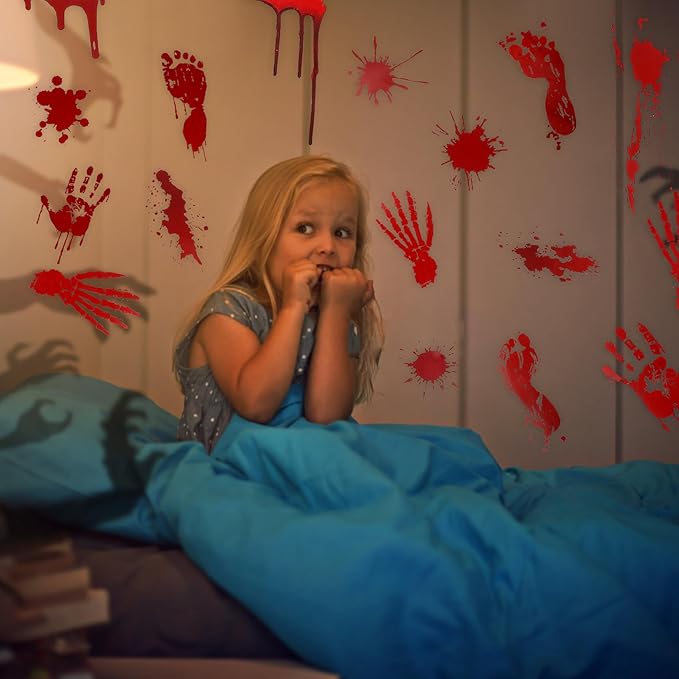 DC-BEAUTIFUL Halloween Bloody Handprint Footprint Horrible Window Stickers, 12 Sheets Decoration Clings for Window Wall Floor Glass Bathroom Outdoor Indoor Halloween Party