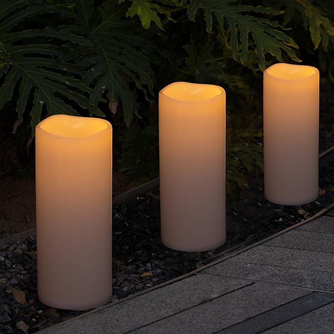 NURADA Large Outdoor Flameless Candles 12" x 5" - Waterproof LED Pillar Flickering Candle Battery Operated with Timer Remote Control for Patio Porch Lanterns Decor - Long Lasting Set of 2