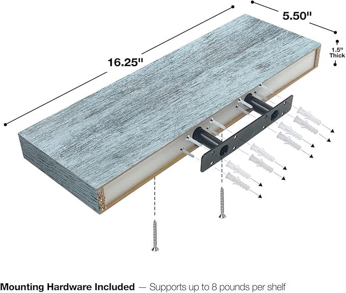 Sorbus Floating Shelves - 3 Pack 16 Inch Rustic & Blue Wall Shelves for Bedroom, Kitchen, Living Room, Bathroom Shelves, Home Decor, Office - Floating Shelf for Trophy, Books, Frames