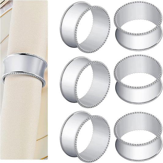 12 Pcs Stainless Steel Bead Side Napkin Rings Delicate Serviette Buckles (Silver)