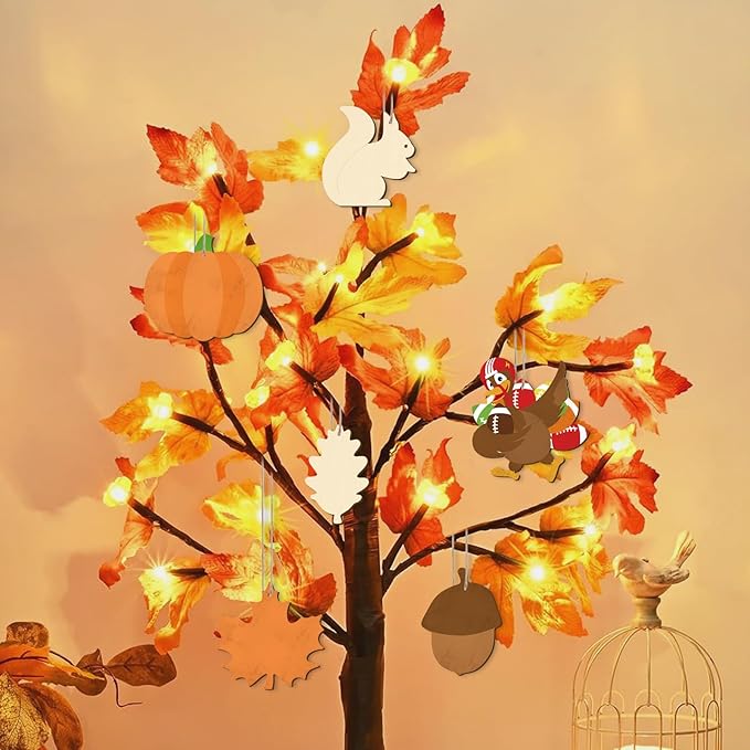 24 PCS Unfinished Wooden Thanksgiving Crafts, Pumpkin Turkey Shaped Hanging Ornaments DIY Wood Craft Cutouts for Thanksgiving Party Decor (Thankgiving)