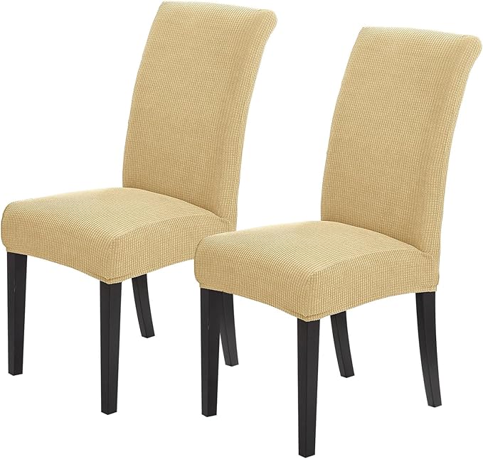 Joccun Chair Covers for Dining Room Set of 2,Dining Chair Slipcovers Stretch Dining Room Chair Covers Seat Protector,Washable Parsons Chair Cover for Home,Hotel(Parmesan,2 Pack)