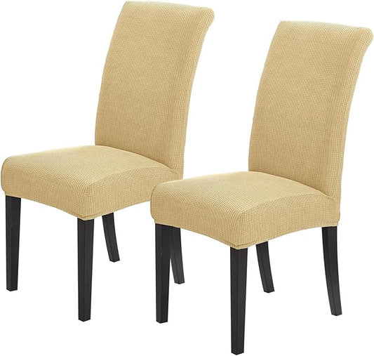 Joccun Chair Covers for Dining Room Set of 2,Dining Chair Slipcovers Stretch Dining Room Chair Covers Seat Protector,Washable Parsons Chair Cover for Home,Hotel(Parmesan,2 Pack)