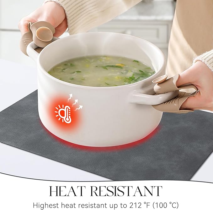 MOSAYT Vinyl Placemats Set of 4-12 X 17 Inch - Faux Leather 100% Waterproof Oil-Proof Wipeable PU Place Mats, Heat Resistant Reversible Table Mats for Kitchen, Dining, Outdoor (Grey)