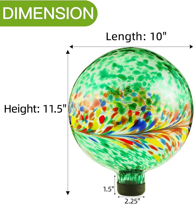 VOREEN 10-Inch Glass Gazing Ball, Outdoor Gazing Globe, Reflective Ball Yard Decoration for Homes, Patio, Lawn and Gardens, Gift for Mom Wife Friend, Phoenix Tail Design, Green