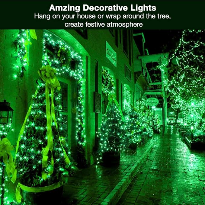 BrizLabs Green String Lights, 17.94ft 50 LED Christmas Lights, 8 Modes Battery Green Xmas Lights Indoor/Outdoor, Mini Decorative Holiday Light String Green Wire for Christmas Party Home Decor
