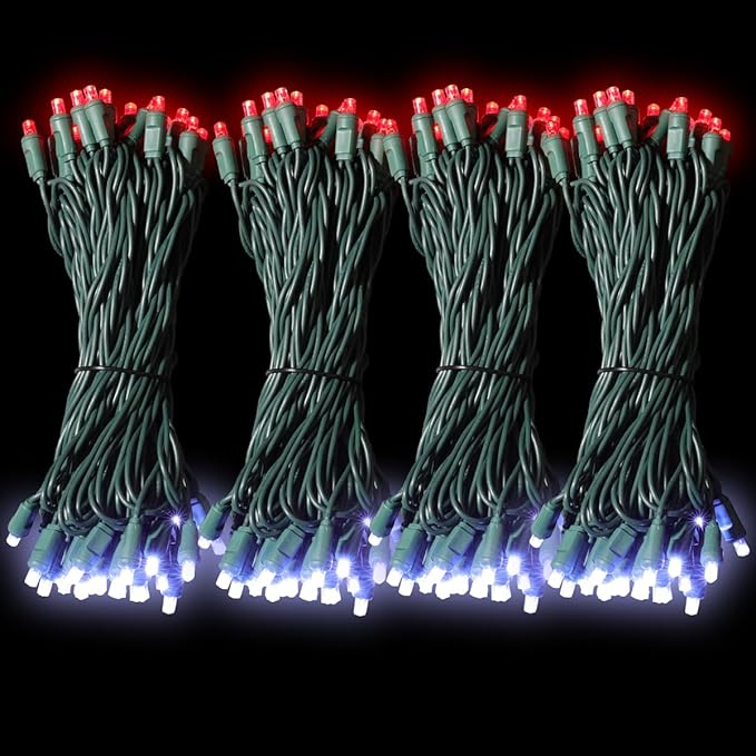 600LED (12pk of 50L) String Lights,LED Christmas Lights, 6" SPACING,Green Wire,Red and White