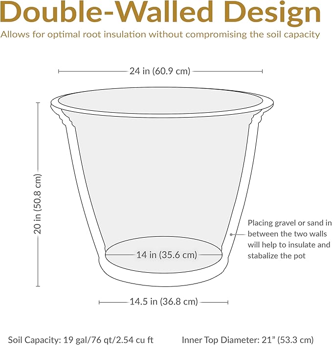 Sunnydaze 24-Inch Anjelica Large Plastic Pot for Plants - Outdoor Polyresin Round Planter with Drillable Drainage Holes - Rust