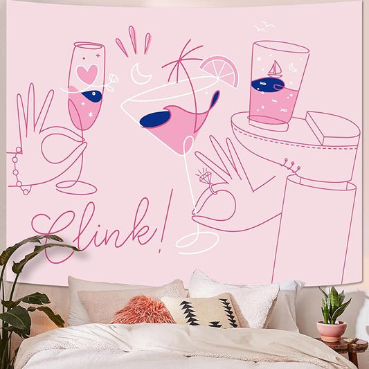 Lunerfex Y2K Tapestry Pink Party Wall Tapestry, Cute Tapestries for Bedroom Funny Tapestries Wall Hanging for Bedroom Living Room Decor Pink-2 44"x60"