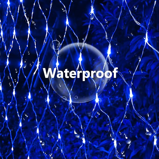 Solar Net Lights Outdoor Mesh Lights Blue, 200 LED Net Lights Christmas, Waterproof 19 Modes Timer Tree Wrap Lights for Fence, Garden, Yard, Bushes, Trunk, Halloween Decor-9.8ft x 6.6ft