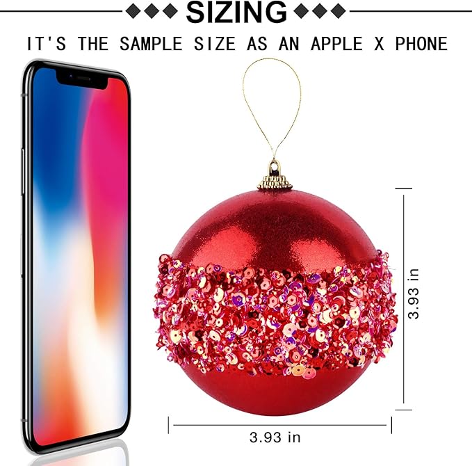 4" Christmas Ball Ornaments, 4pc Set Red Shatterproof Christmas Decorations Tree Balls for Xmas Trees Wedding Party Holiday Decorations