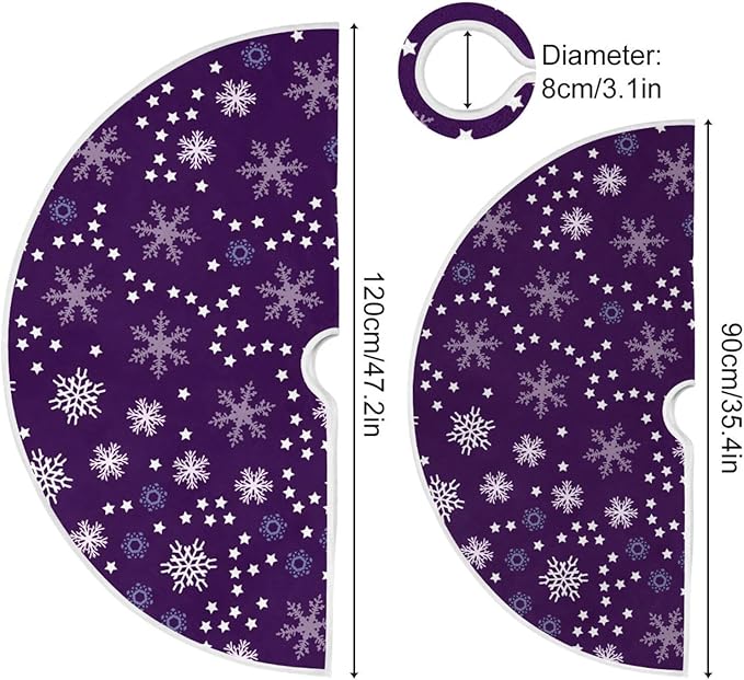 Christmas Purple Snowflakes Tree Skirt, Seasonal Tree Mat Holiday Party Supplies Ornaments Indoor Outdoor Decorations for Tabletop Trees 47.2 Inches