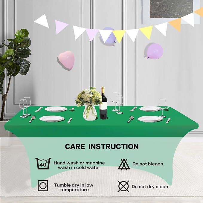 IVAPUPU 6FT Table Cloth for Rectangular Fitted Events Stretch Emerald Green Table Covers Washable Cover Spandex Tablecloth Protector for Party, Wedding, Cocktail, Banquet, Festival