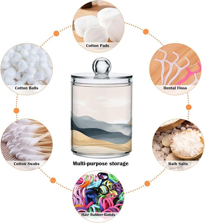 2 Pack Qtip Holder Organizer Dispenser Marble Mountain Bathroom Storage Canister Cotton Ball Holder Container for Cotton Pads/Swabs/Floss