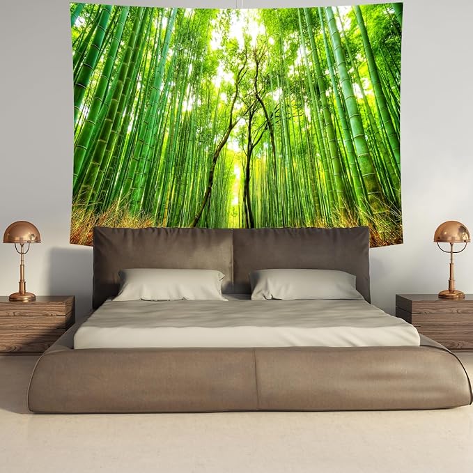 Delur Forest Pathway Tapestry Sunset Tropical Rainforest Nature Tree Tapestry Wall Hanging Sunrise Scenic Natural Green Landscape Headboard for Bedroom Living Room Home Decor (70.8" x 92.5")