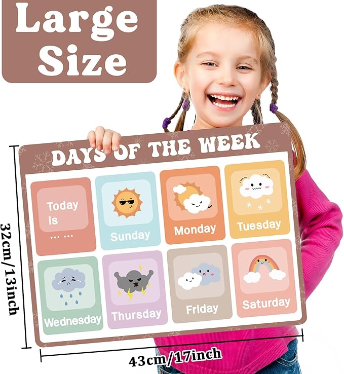 Educational Preschool Placemats for Kids Set of 6 Boho Toddler Plastic Placemat Reusable Washable Children Montessori Eat Table Mat for Homeschool Nursery Kindergarten Classroom Dining Table