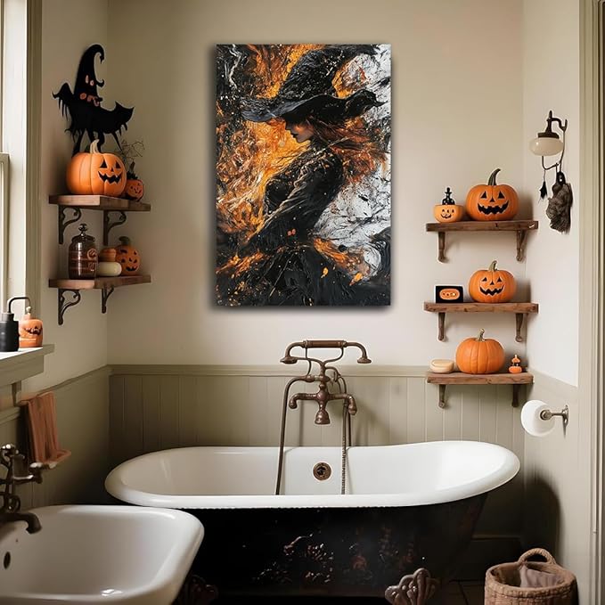 Witch Canvas Poster Print, Dark Academic Picture Wall Decor, Modern Fashion Aesthetic Abstract Witchcraft Halloween Wall Art For Bedroom Living Room Hallway Decoration,20"x30" Unframed
