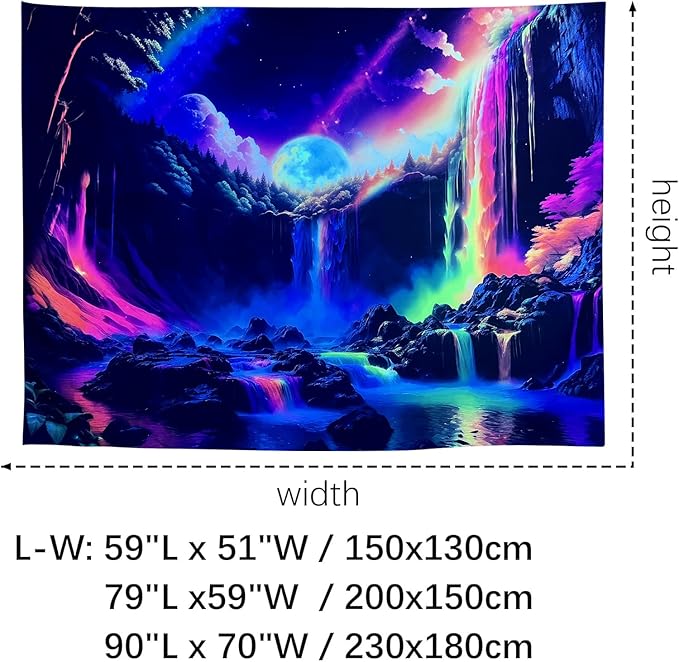 OSVINO Blacklight Rainbow Waterfall Tapestry 90"x70" UV Reactive Trippy Wall Hanging Rainbow Aesthetic Waterfall Wall Posters Bedroom Spiritual Room Decor