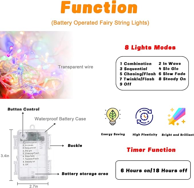 Easter Lights Battery Operated Fairy Lights, 2 Pack 33FT 100LED Multicolor easter String Lights, 8 Modes Waterproof Pastel Light Indoor Outdoor, Twinkle Lights for Room Garden Party Easter Decorations
