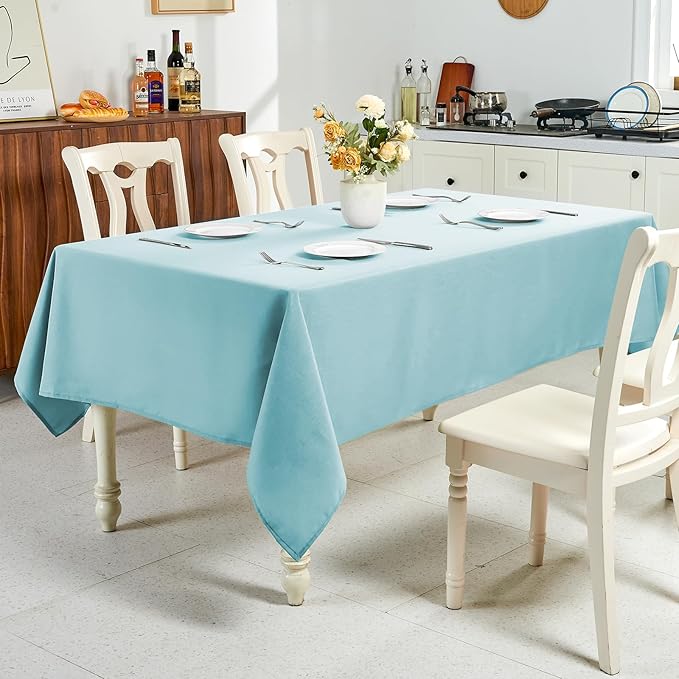 IVAPUPU Textured Linen Table Cloth for Rectangle Table - Light Blue Tablecloths Rectangular Waterproof Wrinkle Free Wipeable Dining Table Cover for Spring Wedding Birthday Kitchen Decor, 60 x 84 Inch