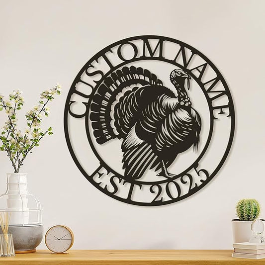 Personalized Turkey Metal Wall Art, Custom Hunting Cabin Sign, Wild Turkey Farmhouse Decor, Rustic Lodge Wall Hanging, Turkey Hunter Gift, Thanksgiving Home Decoration (Style-3)