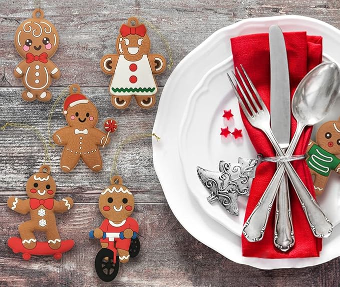 12pcs Christmas Gingerbread Man Ornaments for Christmas Tree Decorations Assorted Plastic Gingerbread Figurines Xmas Holiday Decorations 3 Inch Tall