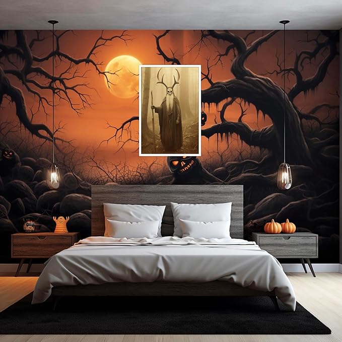 Skeleton Halloween Decor Occult Druid of the Forest Poster Canvas Wall Art Vintage Spooky Print Gothic Room Decor Dark Academia Decorations Bedroom Creepy Skull Picture 24X36inch Unframed