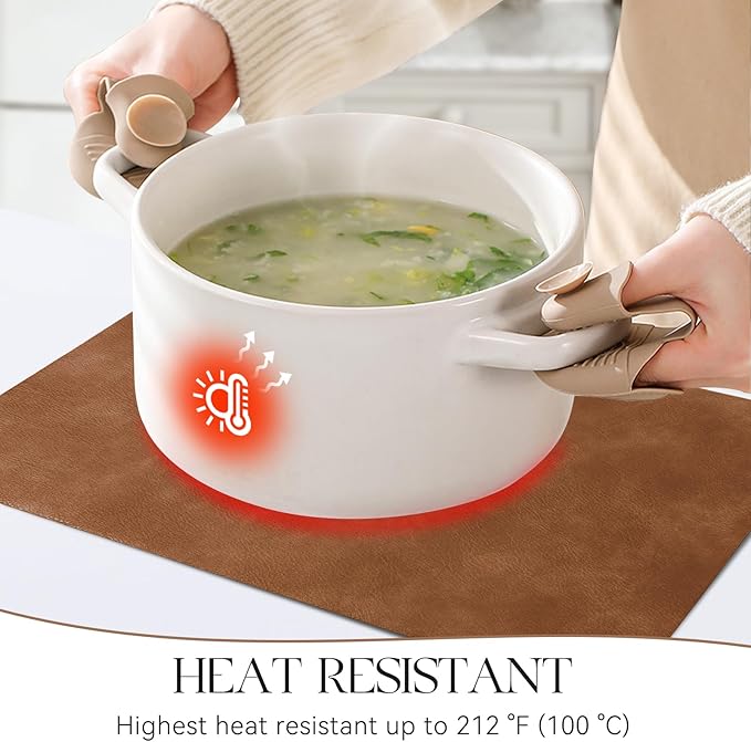 MOSAYT Vinyl Placemats Set of 12-12 X 17 Inch - Faux Leather 100% Waterproof Oil-Proof Wipeable PU Place Mats, Heat Resistant Reversible Table Mats for Kitchen, Dining, Outdoor (Reddish Brown)