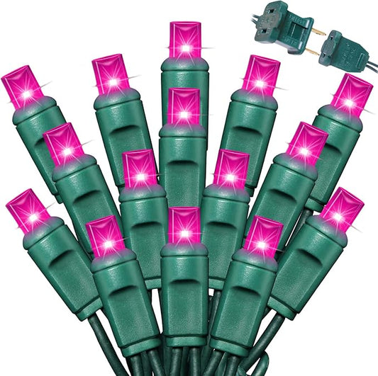 600LED (12pk of 50L) String Lights,LED Christmas Lights, 6" SPACING,Green Wire,Pink