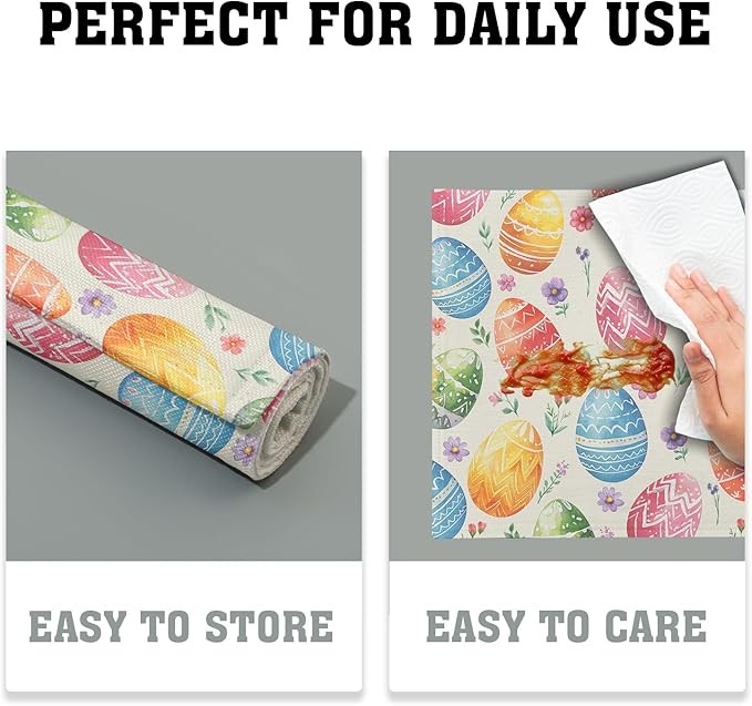 Easter Placemats Set of 4 Spring Colorful Easter Egg Floral Washable Non-Slip Heat Resistant Place Mats 12x18 Inch Rustic Linen Table Mats for Kitchen Dining Party Decor