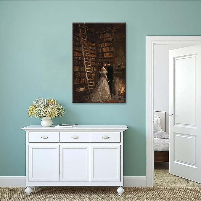 JFHCQJPK Gothic retro library scene decoration melancholy calm art college style wall aesthetic antique style home decoration suitable for bedroom living room32x48in Frameless