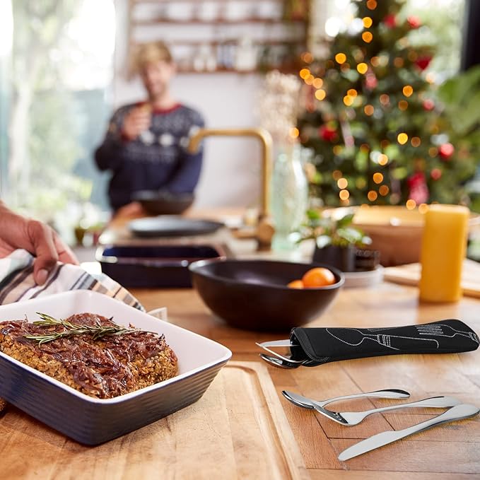 7 Pieces Bariatric Eating Portion Control Flatware Bariatric Management Silverware Serving Spoons Forks Knives Stainless Steel Weight Loss Utensils with Fabric Storage Bag