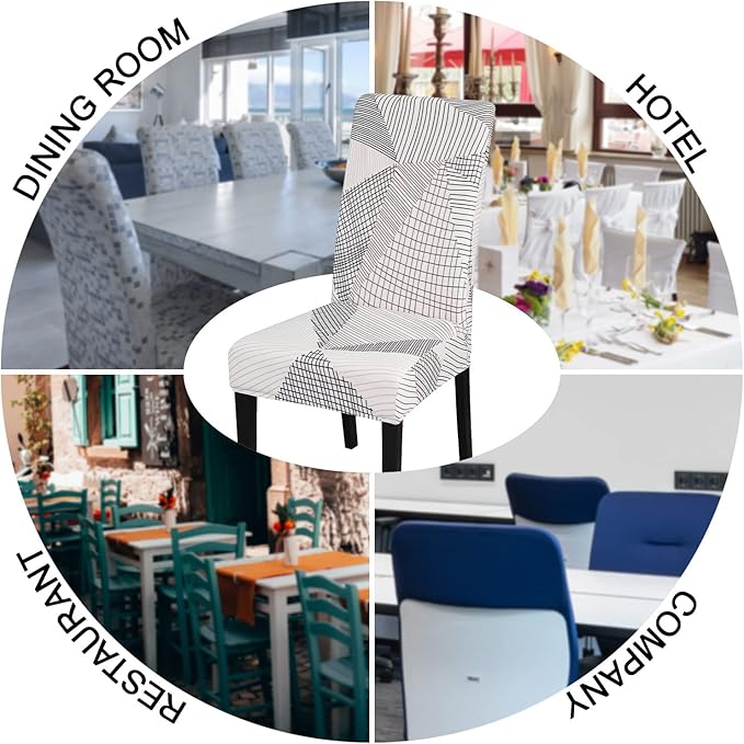 JQinHome White Chair Covers for Dining Room Set of 6, High Stretch Removable Washable Parsons Chair Slipcover for Home Party Hotel Wedding Ceremony (6PCS, Geometric)