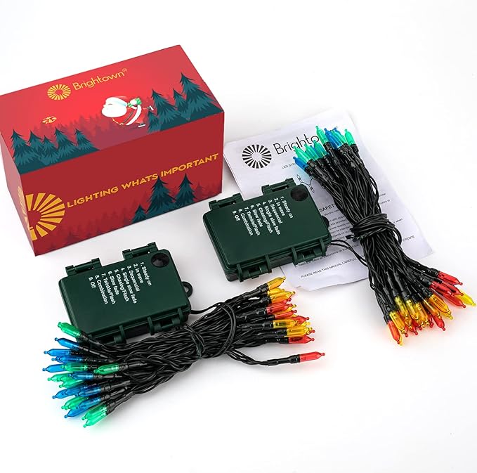 Battery Operated Christmas Lights 2 Pack 18 Feet 50 LED Clear Mini String Lights with 8 Modes Waterproof Tree Lights for Xmas Outdoor Indoor Holiday Party Garden Decor, Multicolor