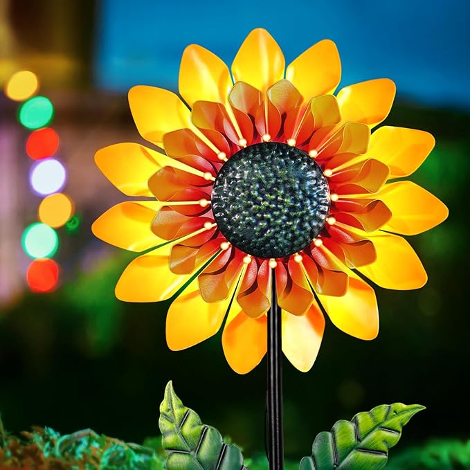 Sunflower Solar Wind Spinner, 52" Metal Wind Spinner with Kinetic Wind Sculpture Windmills for Outdoor Lawn & Garden Patio Decoration