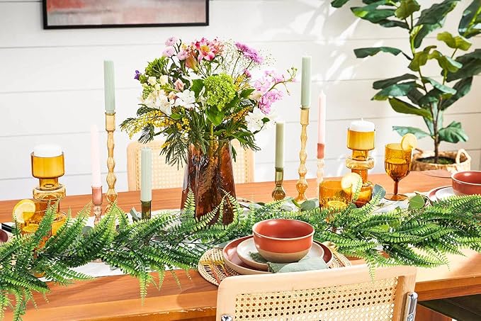 RECUTMS 4pcs Ferns Garland 6 FT Ivy Vines Fake Plant Artificial Hanging Plant Faux Boston Ferns Greenery Leaves Fake Vines for Outdoor Indoor Home Garden Decoration Party Table Wall Decoration(Green)