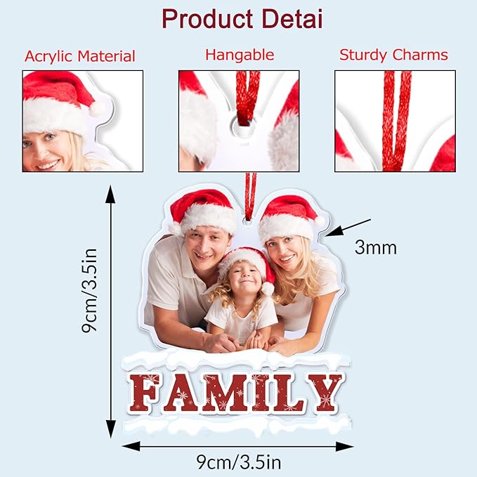 Amlion Personalized Your Photo Ornament,Custom Photo Ornament with Text Customized Acrylic Family Picture Ornament Decor Xmas Gift for Kids Mom Dad Husband Wife Friend Pet