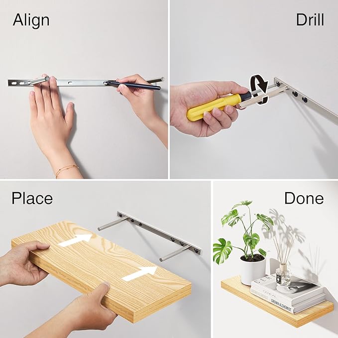 BAYKA Floating Shelves for Wall, 22.5 inches Wall Mounted Rustic Wood Shelves for Bathroom, Bedroom, Living Room, Floating Shelves for Books/Storage/Decor (Oak-Toned,Set of 3)