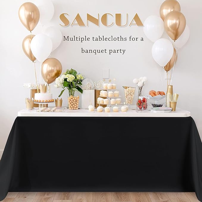 sancua 6 Pack Black Tablecloth 90 x 156 Inch - Rectangle Table Cloth for 8 Feet Tables Stain and Wrinkle Resistant Washable Polyester Table Cover for Dining Wedding Banquet Party Buffet Restaurant