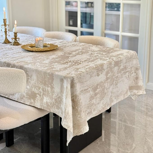 Table Cloth for Rectangle Tables, Jacquard Washable Waterproof Tablecloth, Decorative Fabric Dining Table Cover for Kitchen, Wedding, Farmhouse (Beige Tablecloths 60 x108 Inch)