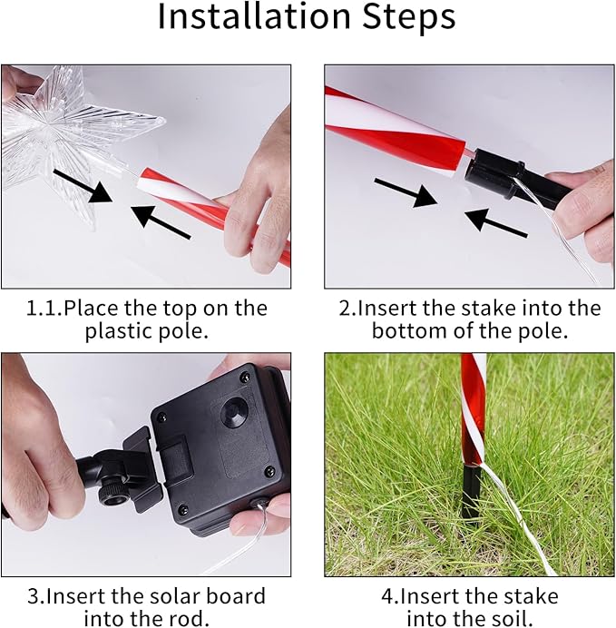 Christmas Solar Pathway Lights Outdoor Decorations, Modes Star Candy Lights Waterproof Led Garden Stake Light for Walkway Yard Lawn Porch Holiday Decor 5-Pack (Red Tube Star, 5 Pack)