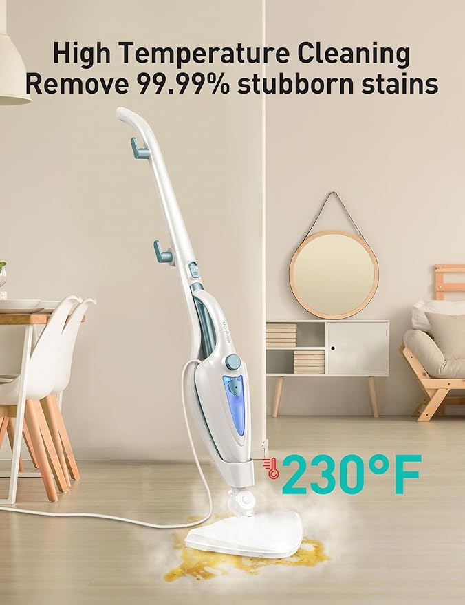 12-in-1 Steam Mop, Fast 15-Sec Heat-Up, 1500W Detachable Handheld Steam Cleaner with 2 Dirt Grip Pads, Removes 99.99% Stubborn Stains for Hardwood Floors, Windows, Tiles, Furniture, Pearl Teal
